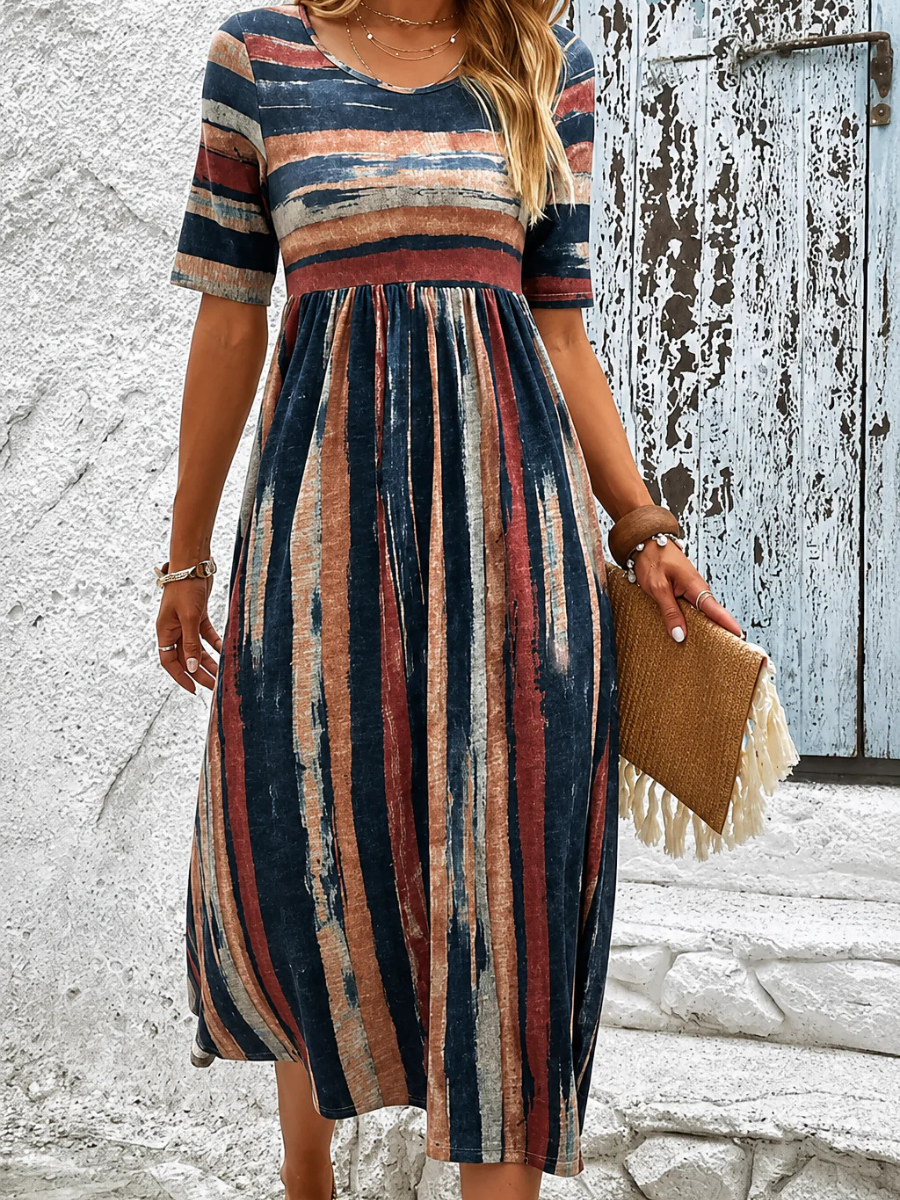 Noele™ | Striped Midi Dress with Tummy Control