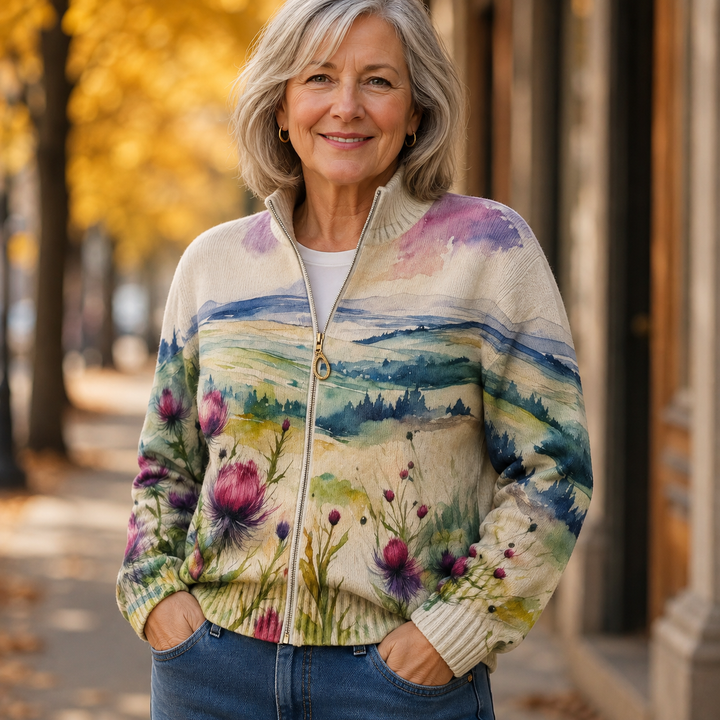 Georgiana | Thistle Landscape Zip Cardigan