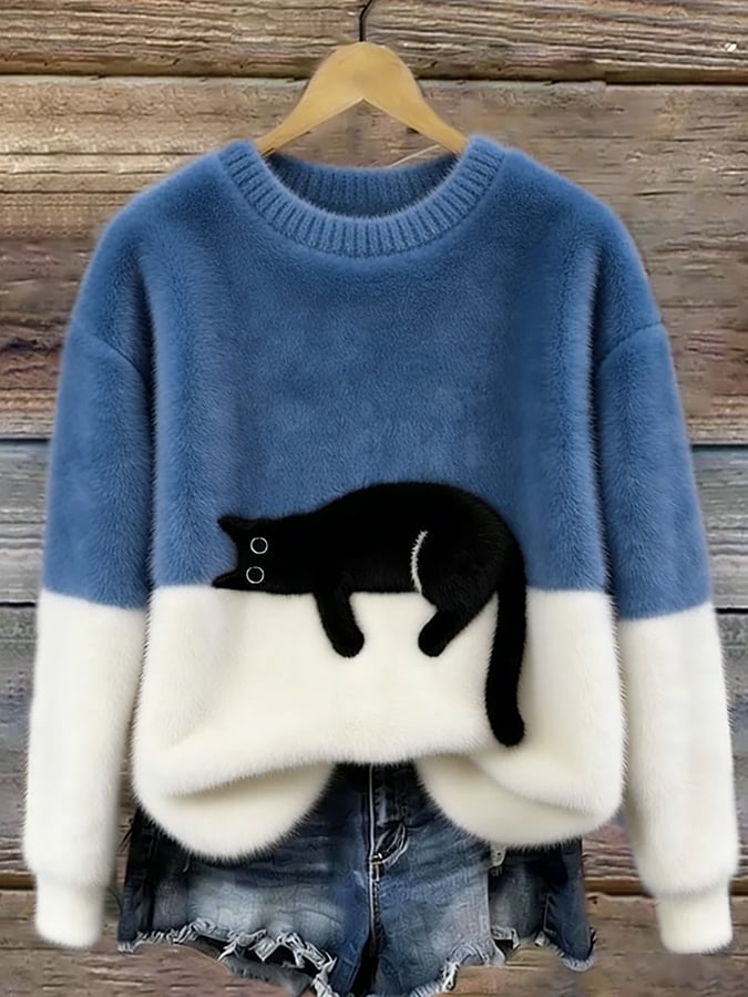 Millie | Cat Print Fluffy Sweater