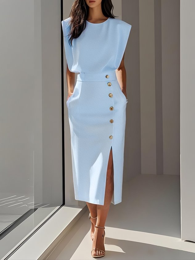 Mirena™ | Sleeveless Side Button Midi Dress
