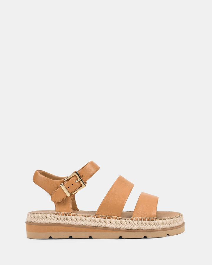 Casual Caramel Women's Sandals with Adjustable Buckle