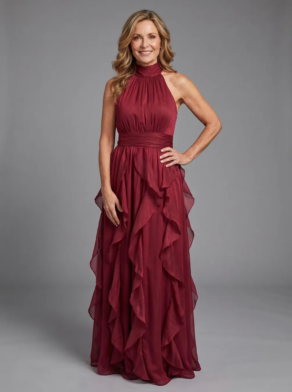 Orea | High Neck Ruffle Layers Maxi Dress