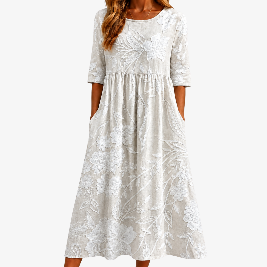 Lorraine™ | Whispering Garden Elegant Pocket Midi Dress