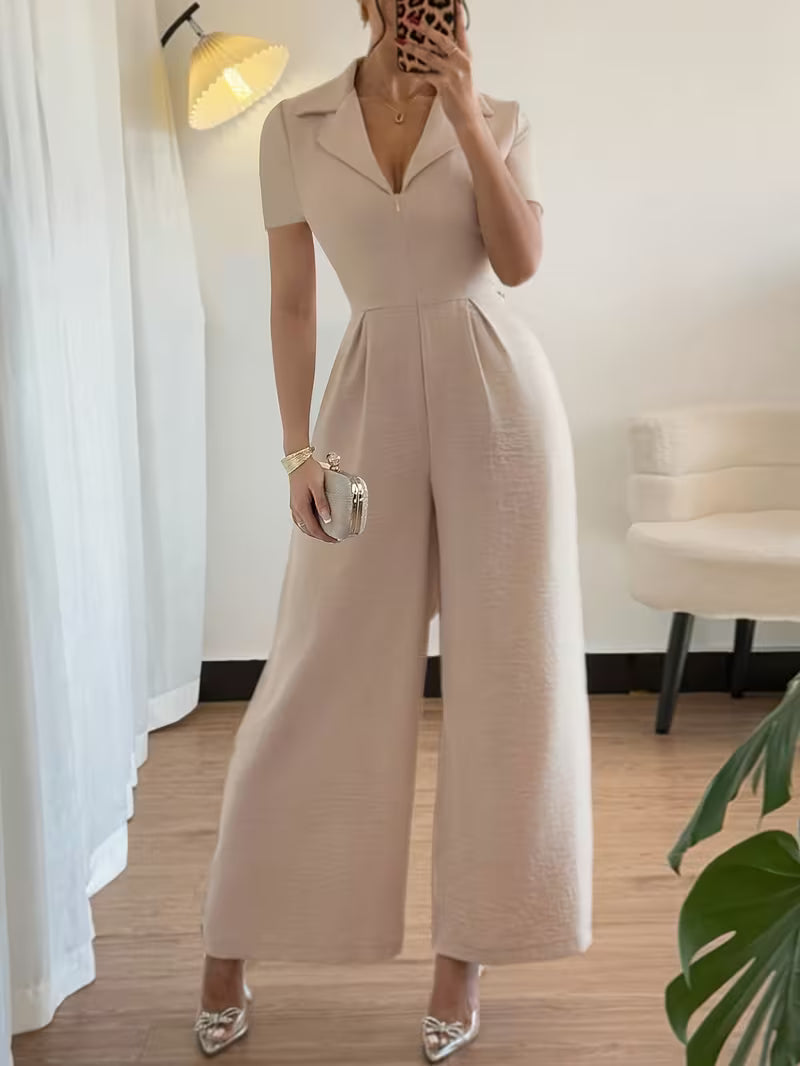 Alessandra™ | Elegant Collared Wide Leg Jumpsuit