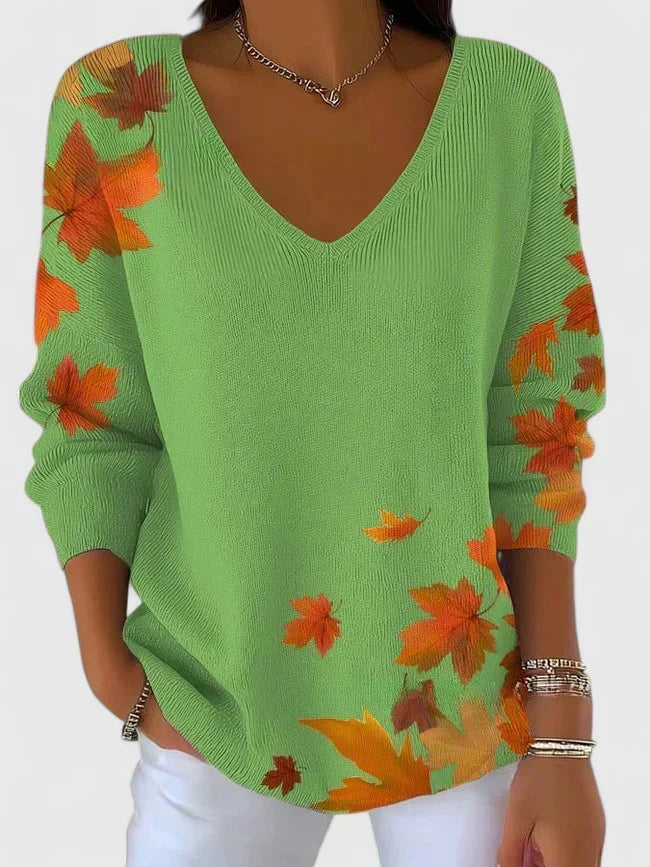 Edina | Maple Leaf V-Neck Sweater