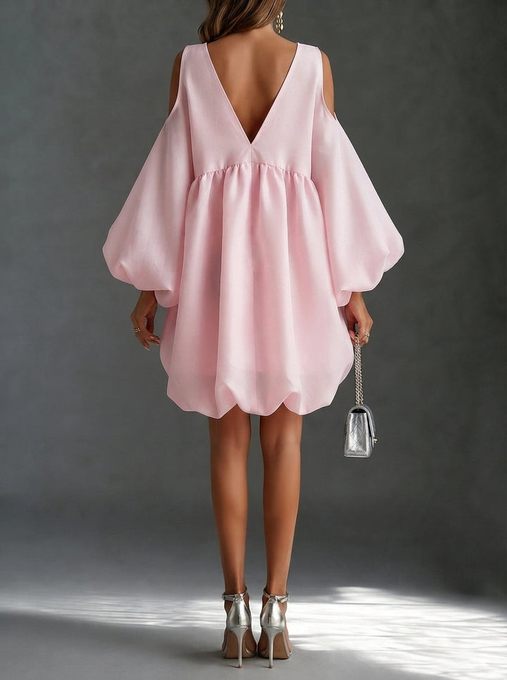 Verbena | Cold-Shoulder Chiffon Babydoll Party Dress Pink