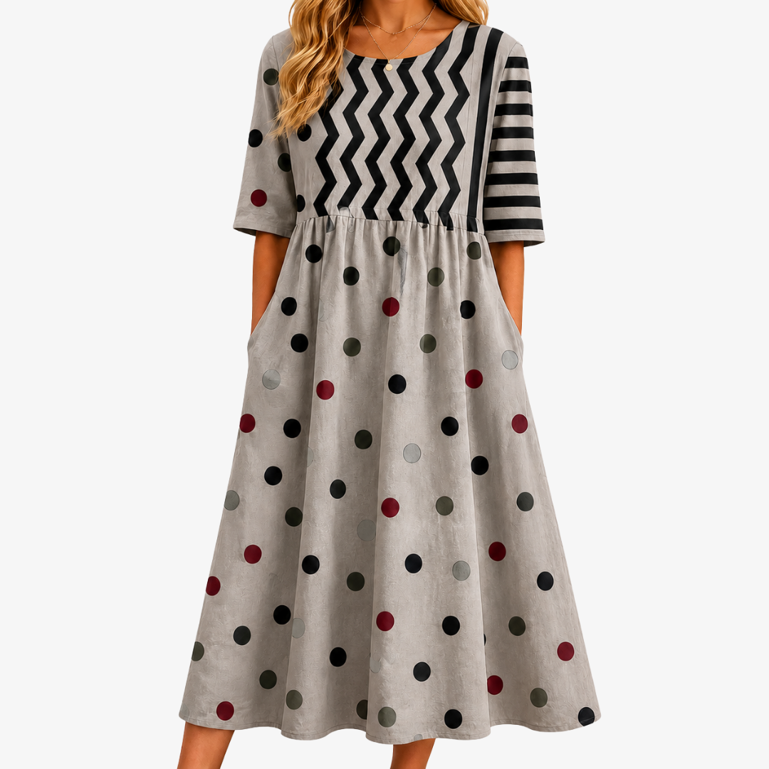 Colette™ | Modern Charm Mixed Print Pocket Midi Dress