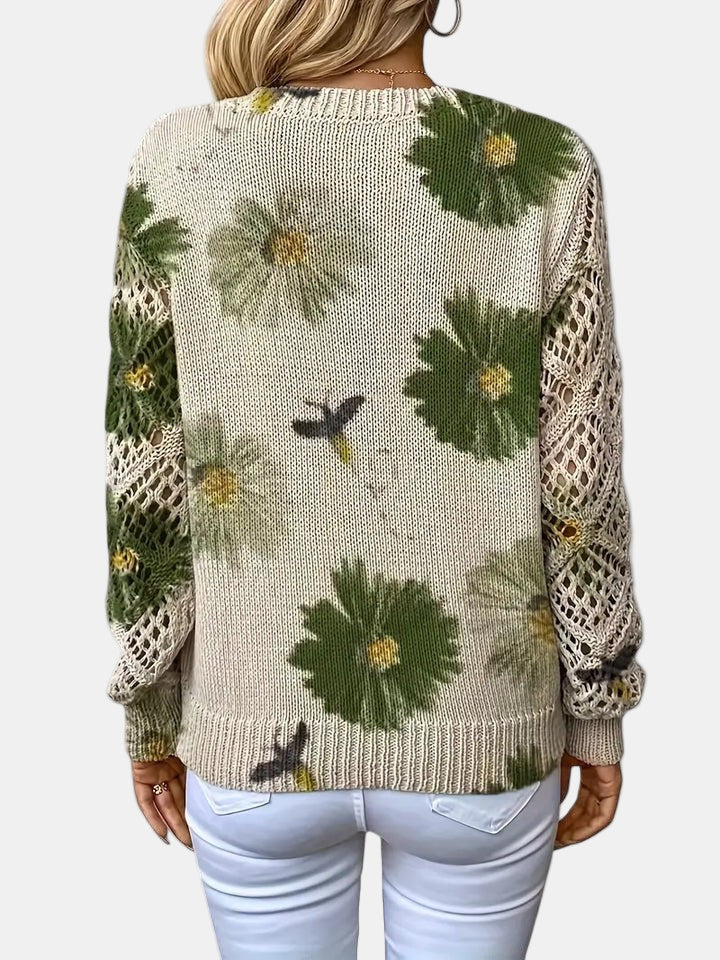 Bronte | Floral Crochet Sleeve V-Neck Sweater