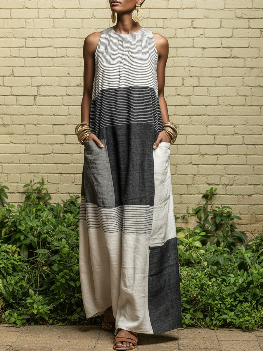 Nadia™ | Colour Block Stripe Sleeveless Maxi Dress