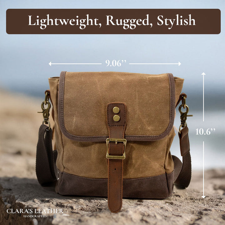 William - Compact Leather Sling Bag with Canvas Accents