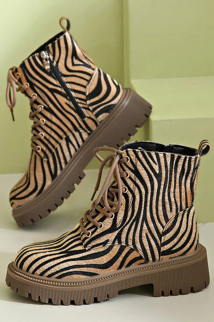 Evelina | Bold Zebra Lace Boots
