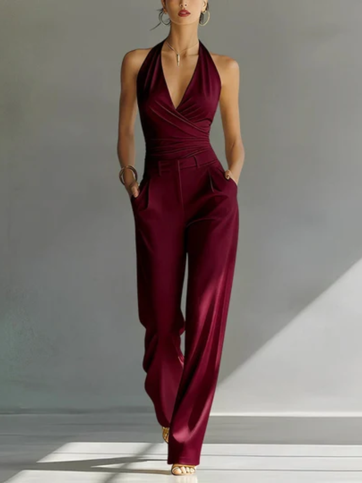 Patrice™ | Elegant Wide Leg Halter Jumpsuit