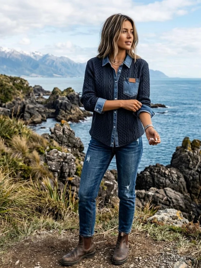 Simone™ | Denim Patchwork Shirt