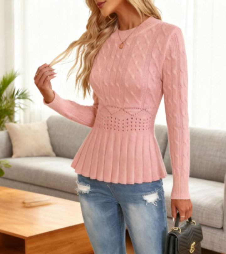 Gretchen | Cable Knit Peplum Sweater