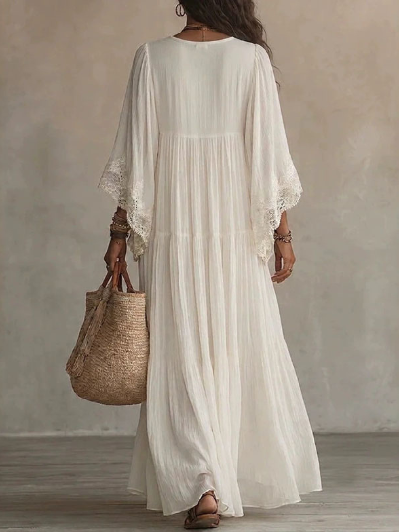 V-neck Pleated layered Maxi Dress