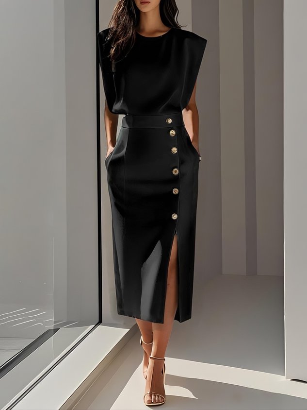 Mirena™ | Sleeveless Side Button Midi Dress