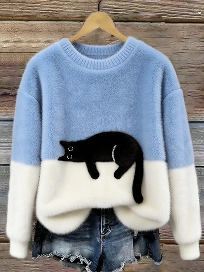 Millie | Cat Print Fluffy Sweater