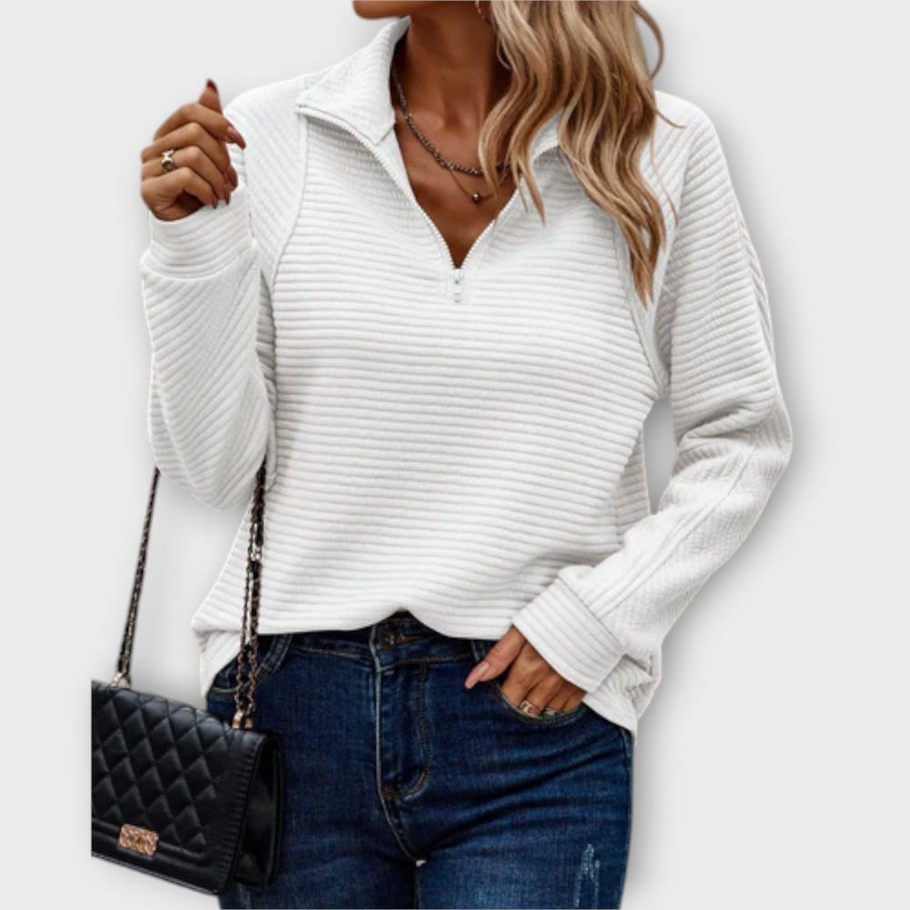 Sinead | Ribbed Zip Collar Pullover