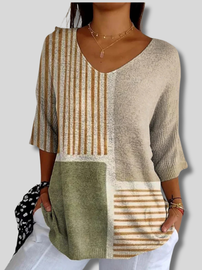 Women's Abstract Geometric Pattern Art Print Casual Knit Pullover