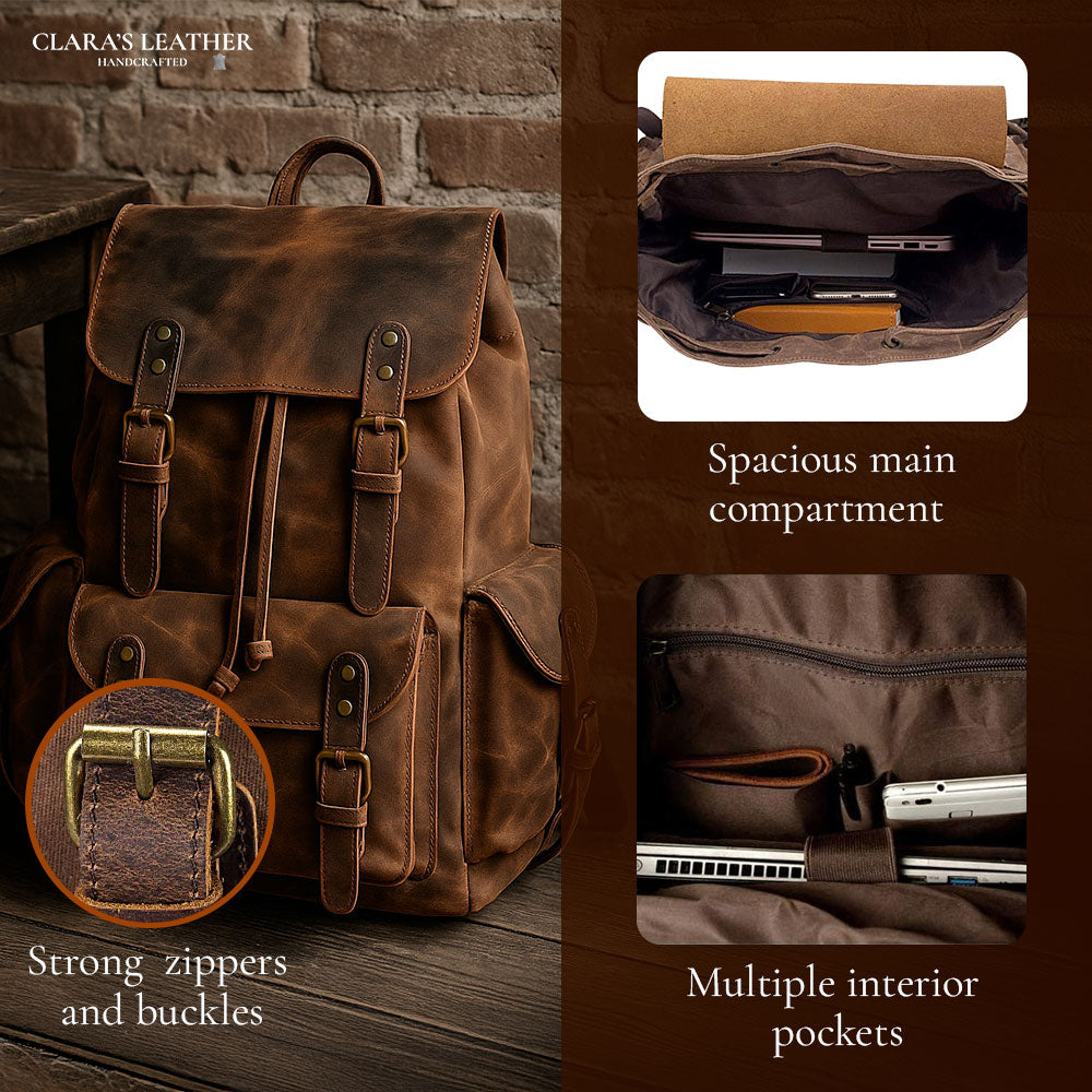 James - Classic Canvas and Leather Backpack