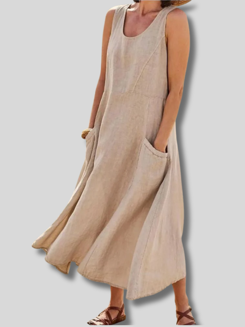 Dune | Women's Linen Sleeveless Pocket Scoop-Neck Midi Dress