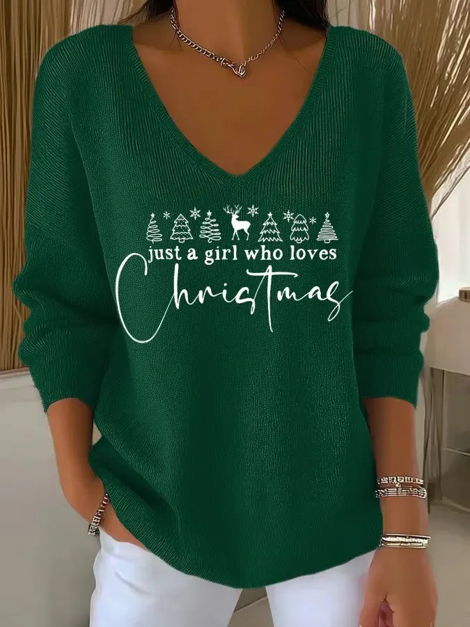 Louella | Christmas Tree Print V-Neck Sweater