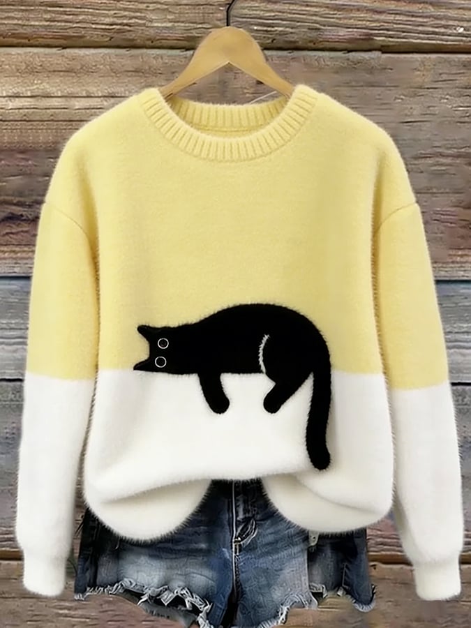 Millie | Cat Print Fluffy Sweater