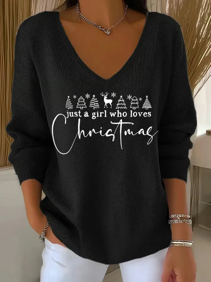 Louella | Christmas Tree Print V-Neck Sweater