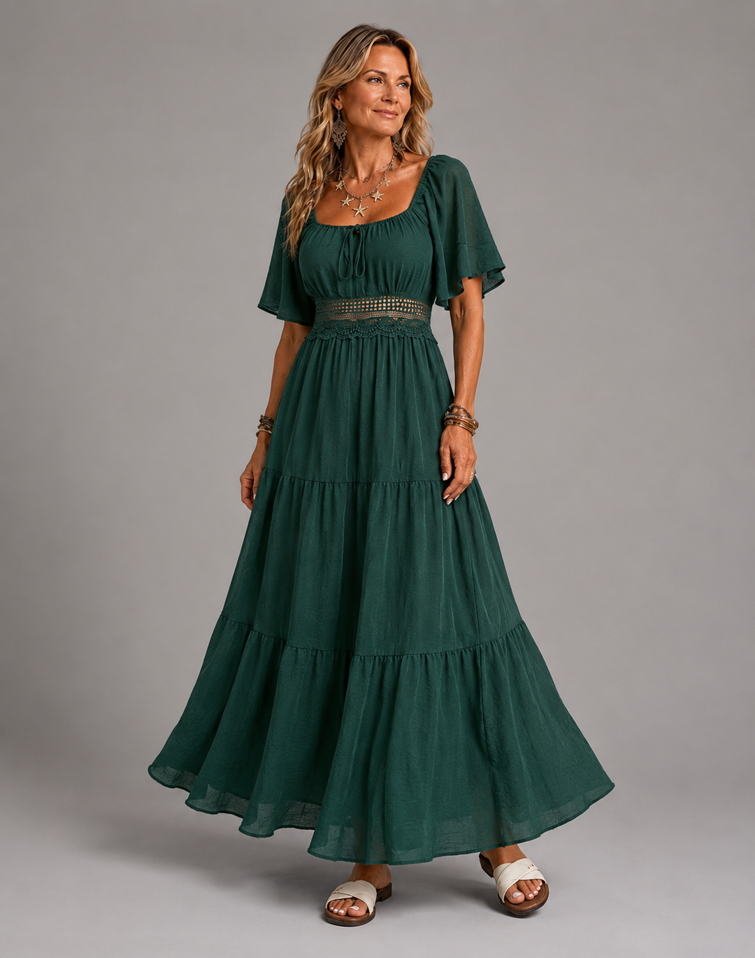Floral Print Square Neck Maxi Dress