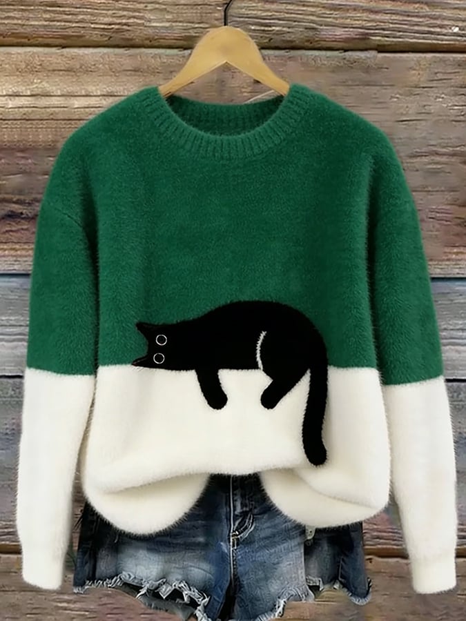 Millie | Cat Print Fluffy Sweater