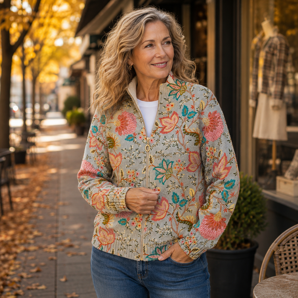 Theodora | Vintage Floral Garden Zip Cardigan