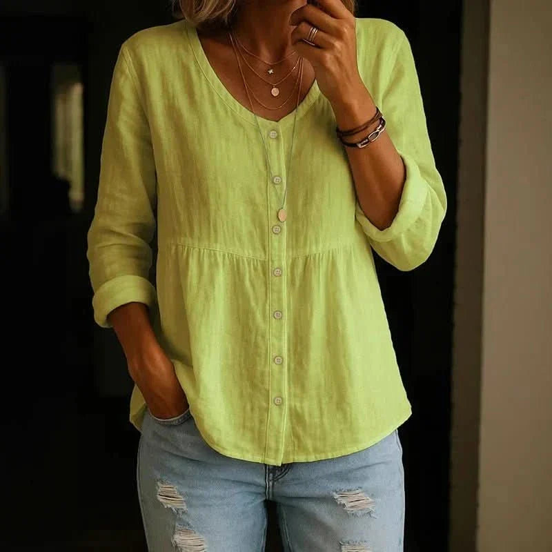 Breathable Linen Blouse V Neck
