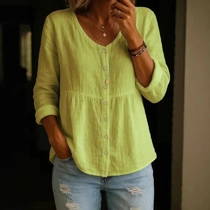 Breathable Linen Blouse V Neck