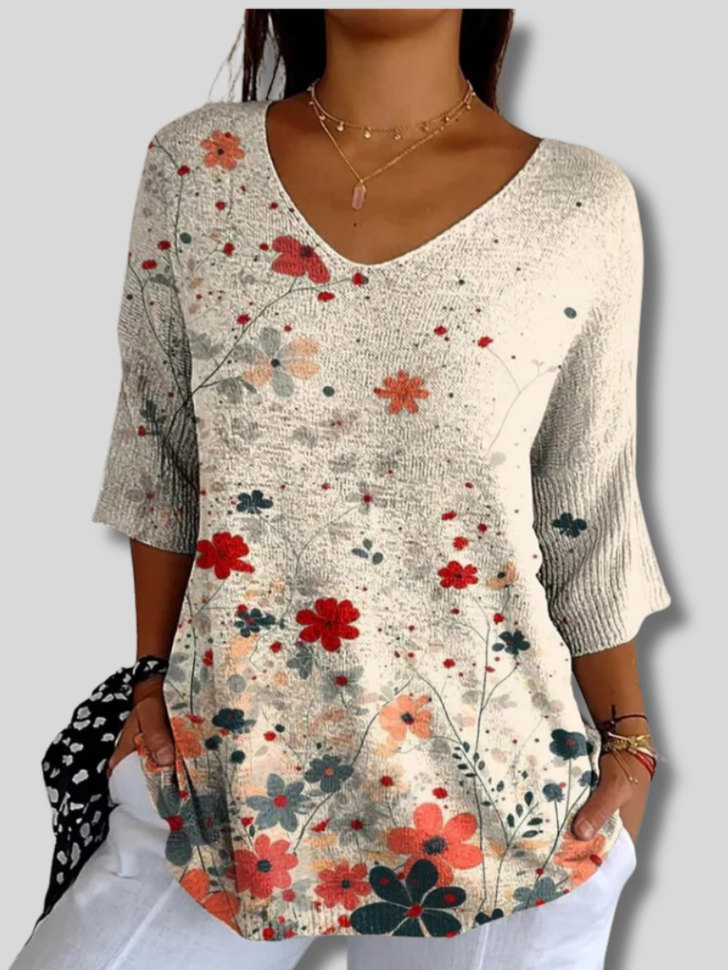 Women's Vintage Floral Pattern Art Print Casual Knit Pullover
