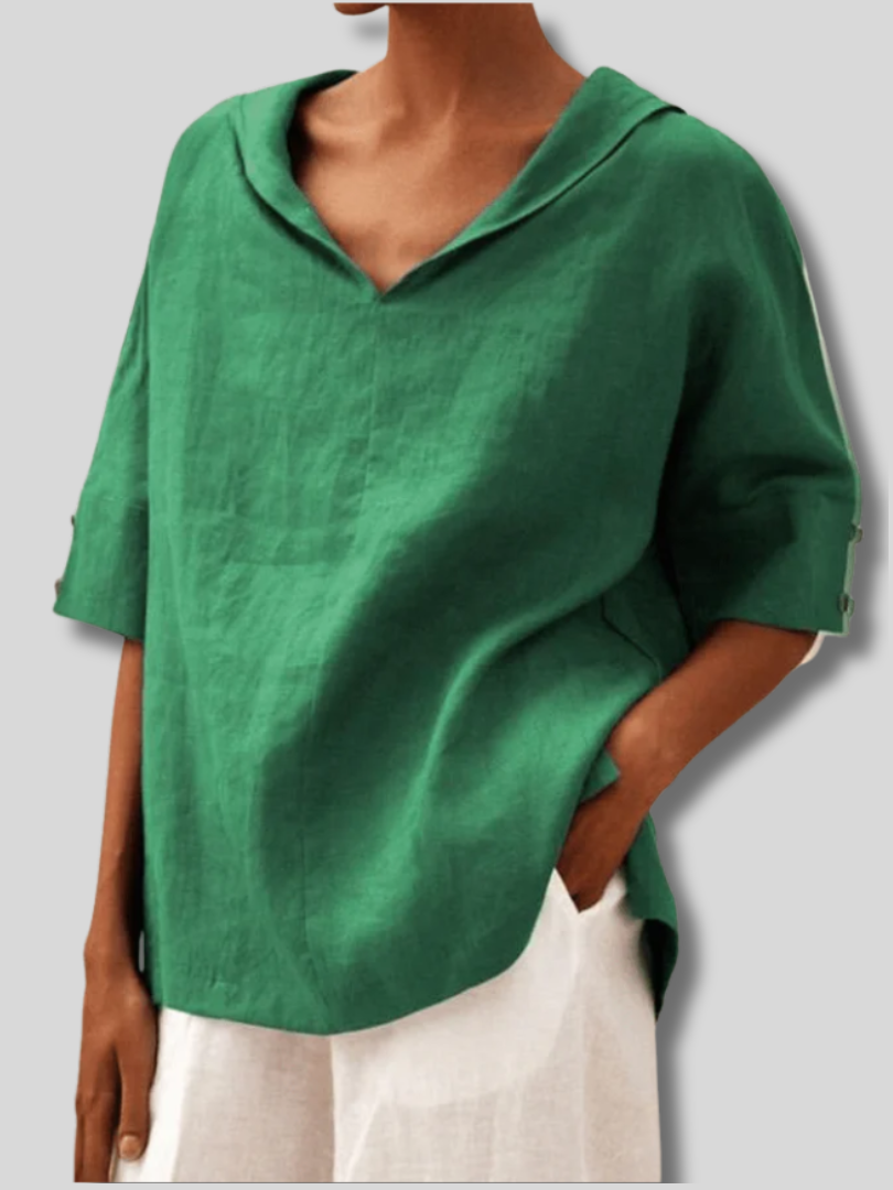 Berna | Women's Casual Linen Collared V-Neck Tunic Top