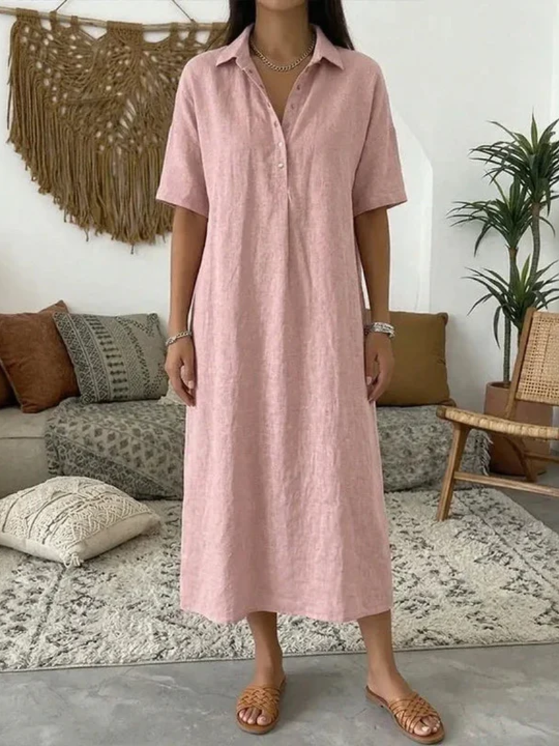 Galina™ | Cotton-Linen Midi Dress