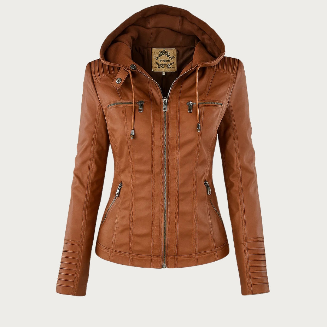 Monica | Hooded Faux Leather Biker Jacket