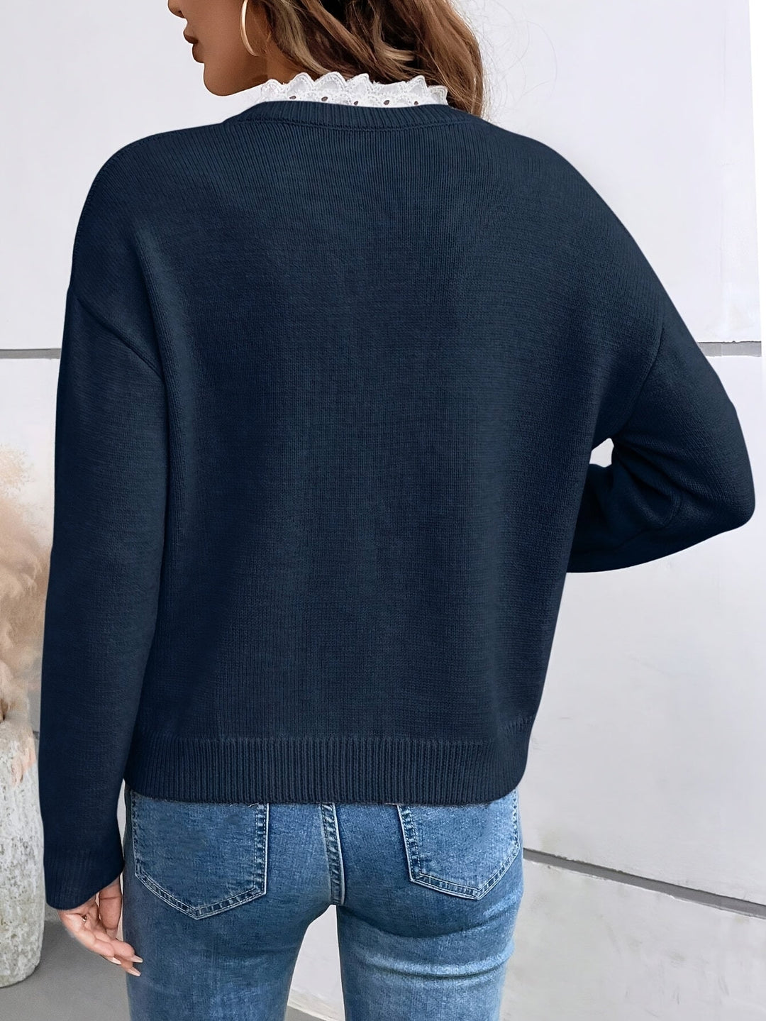 Henrietta | Lace-Trim French Collar Knit Top