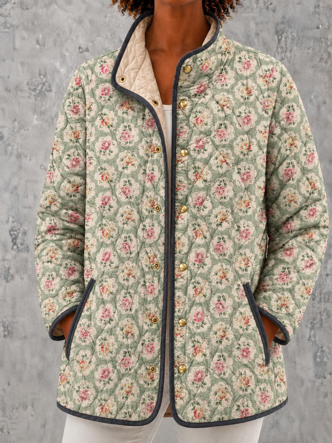 Elara | Quilted Floral Print Jacket