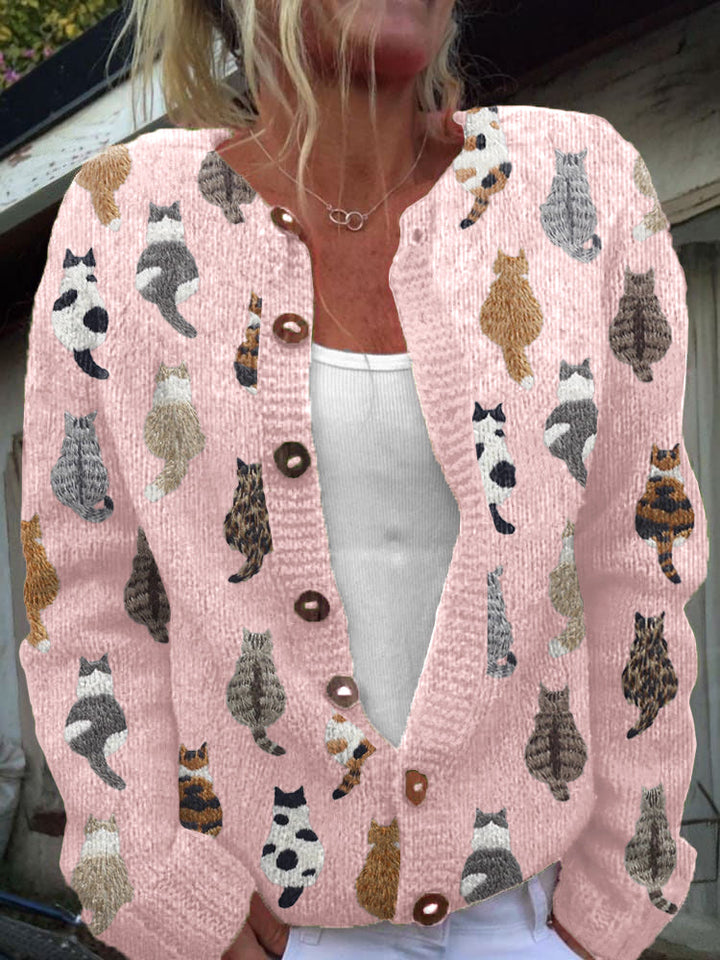 Corisande | Cosy Cat Print Knit Cardigan
