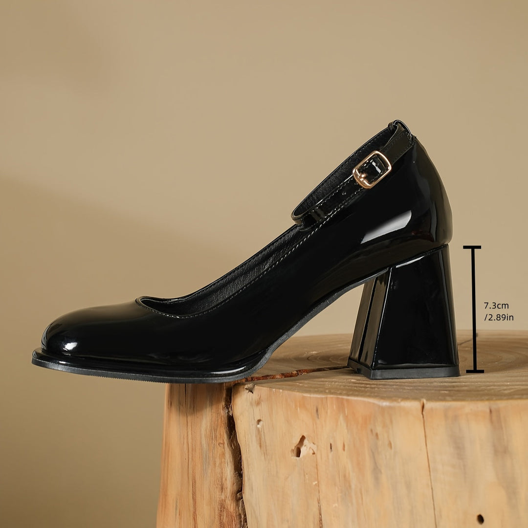 Georgina | Patent Ankle-Strap Block Heels
