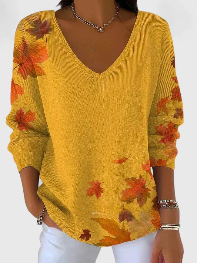 Edina | Maple Leaf V-Neck Sweater