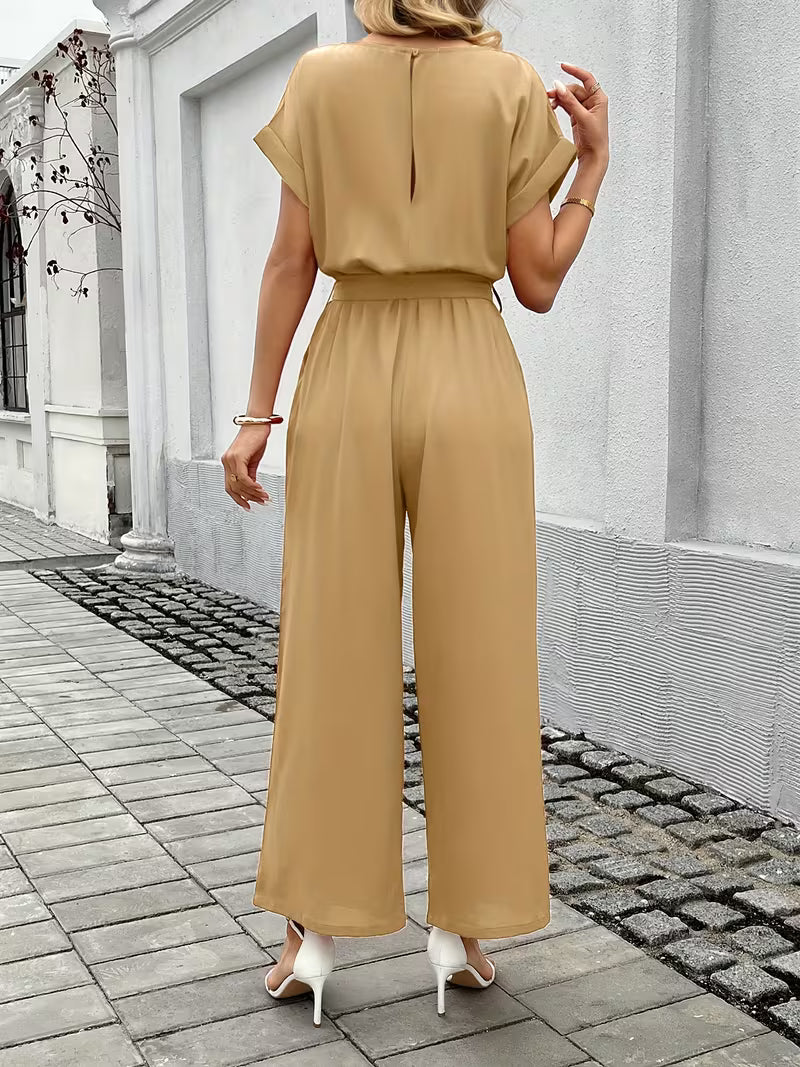 Elara™ | Elegant Belted Wide Leg Jumpsuit