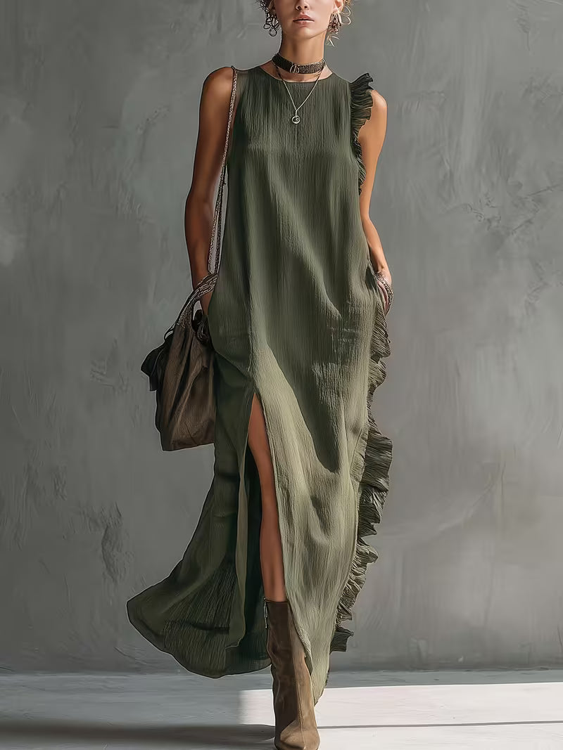 Emara™ | Elegant Ruffle Detail Maxi Dress