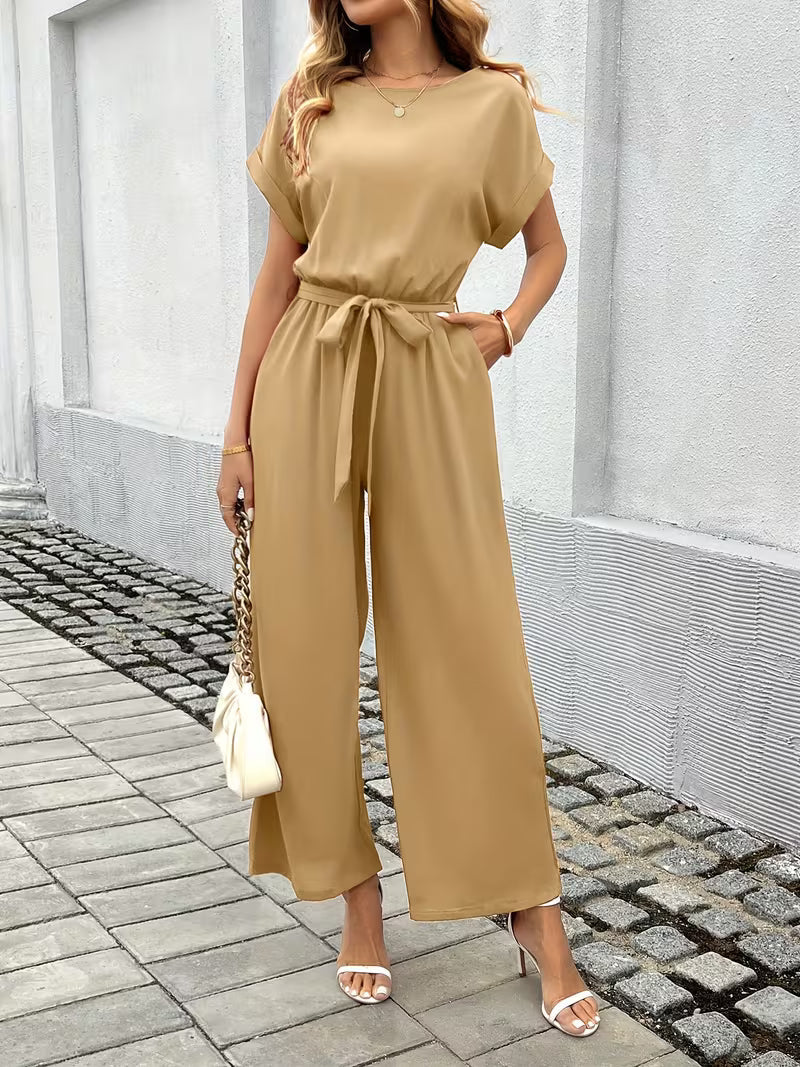Elara™ | Elegant Belted Wide Leg Jumpsuit