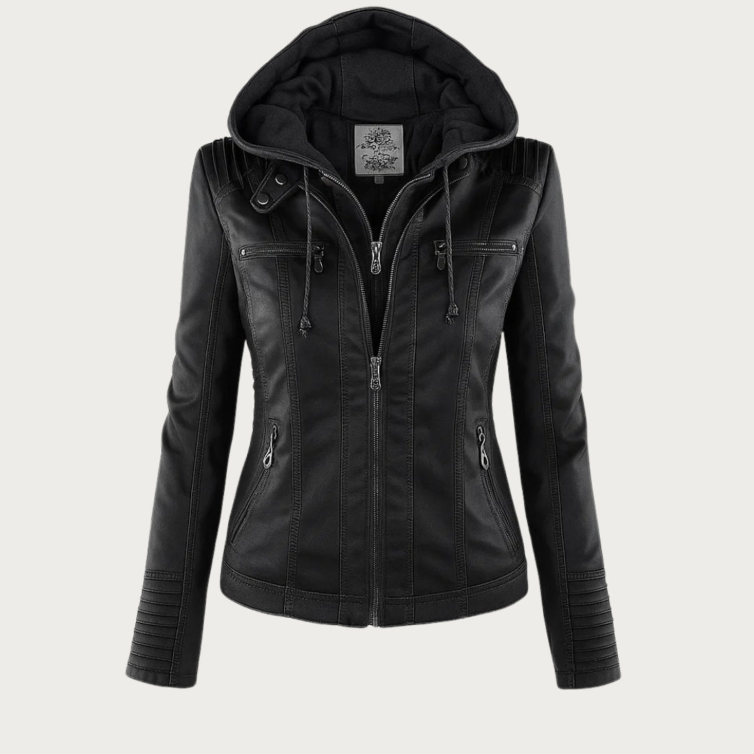 Monica | Hooded Faux Leather Biker Jacket