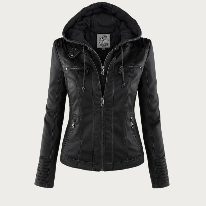Monica | Hooded Faux Leather Biker Jacket