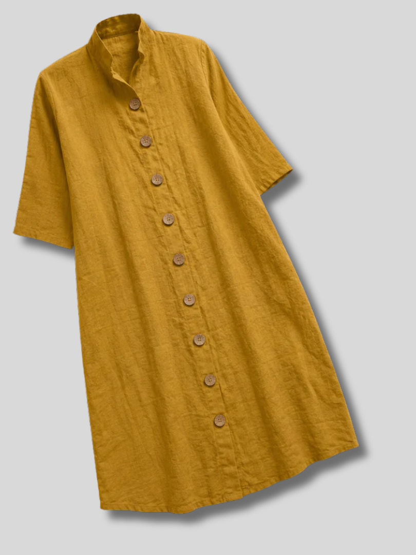 Lennox | Women's Linen Button-Down Layered Hem Shirt Dress