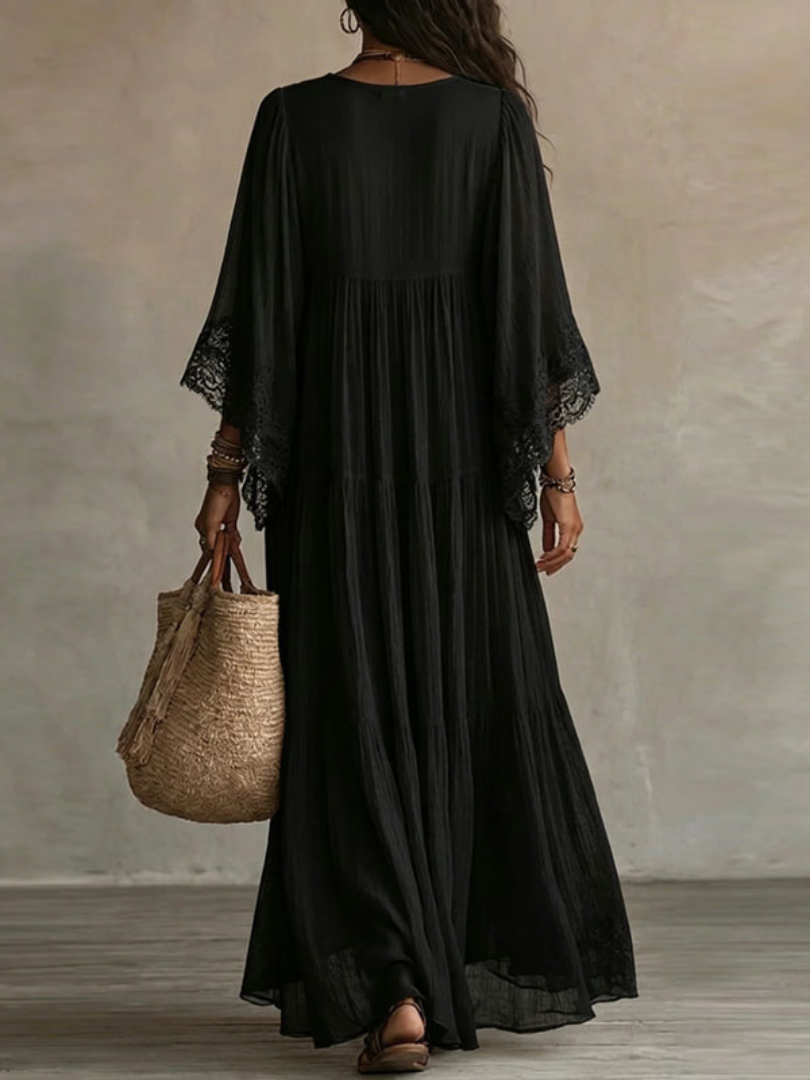V-neck Pleated layered Maxi Dress