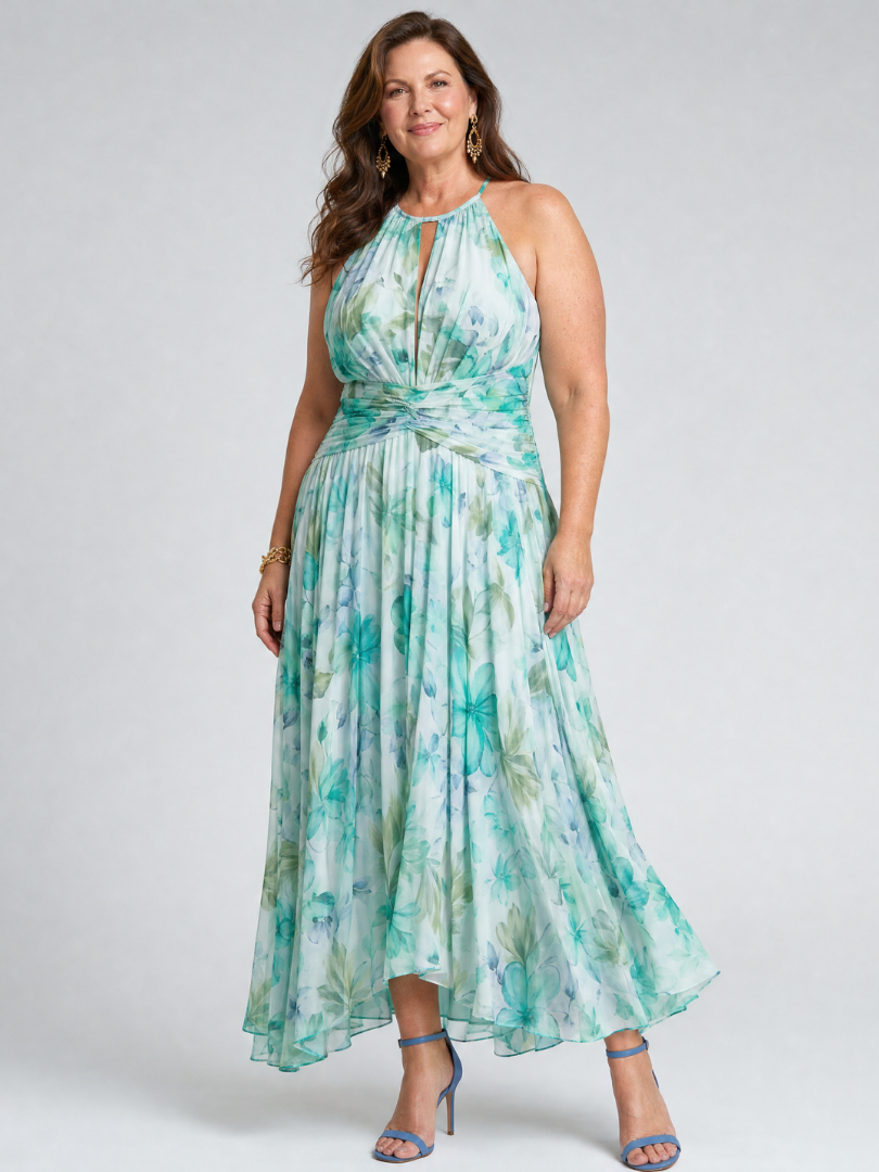 Portia | Pleated Halter Midi Dress